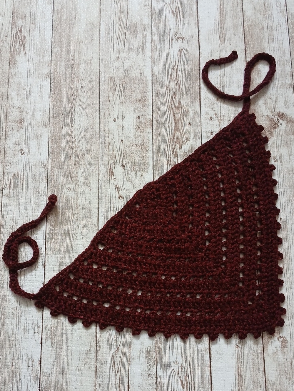 Bandana Handcrafted Maroon Hair Cover Festival Boho Picot Trim